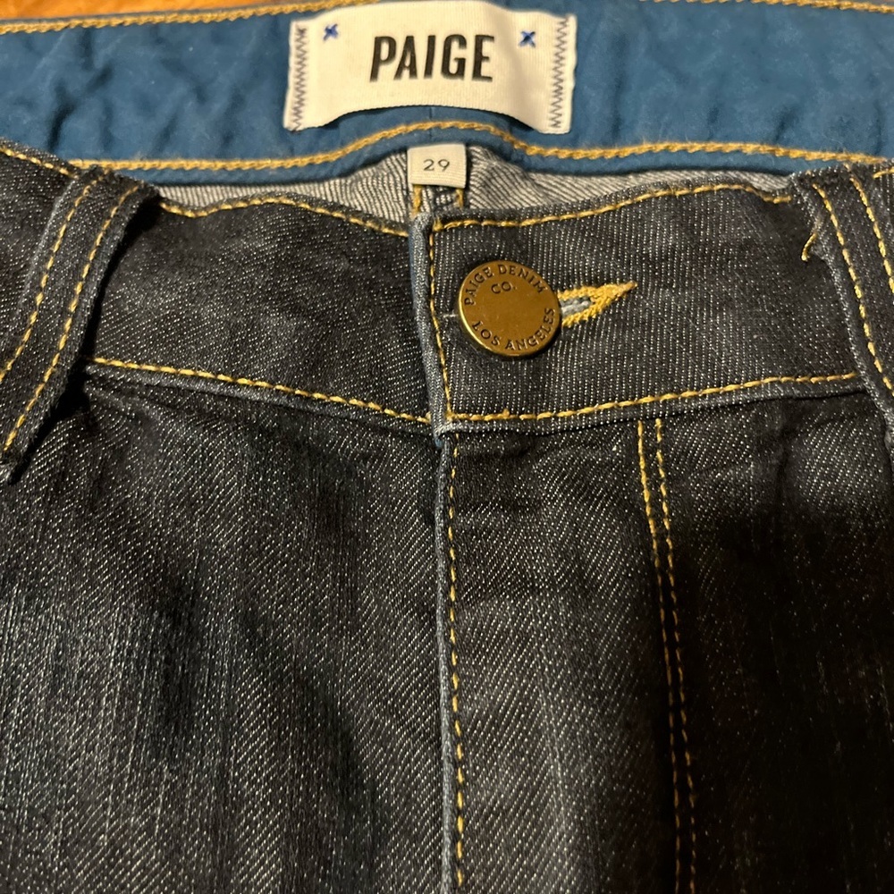 PAIGE Anthropologie Deep Dark Indigo Skyline Low Rise Bootcut Western Wide Jeans - Picture 10 of 15